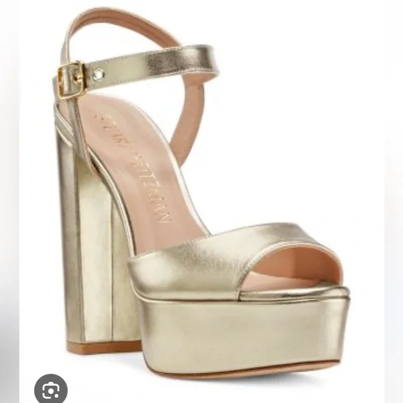 Stuart Weitzman Metallic Gold Heels - Picture 1 of 9
